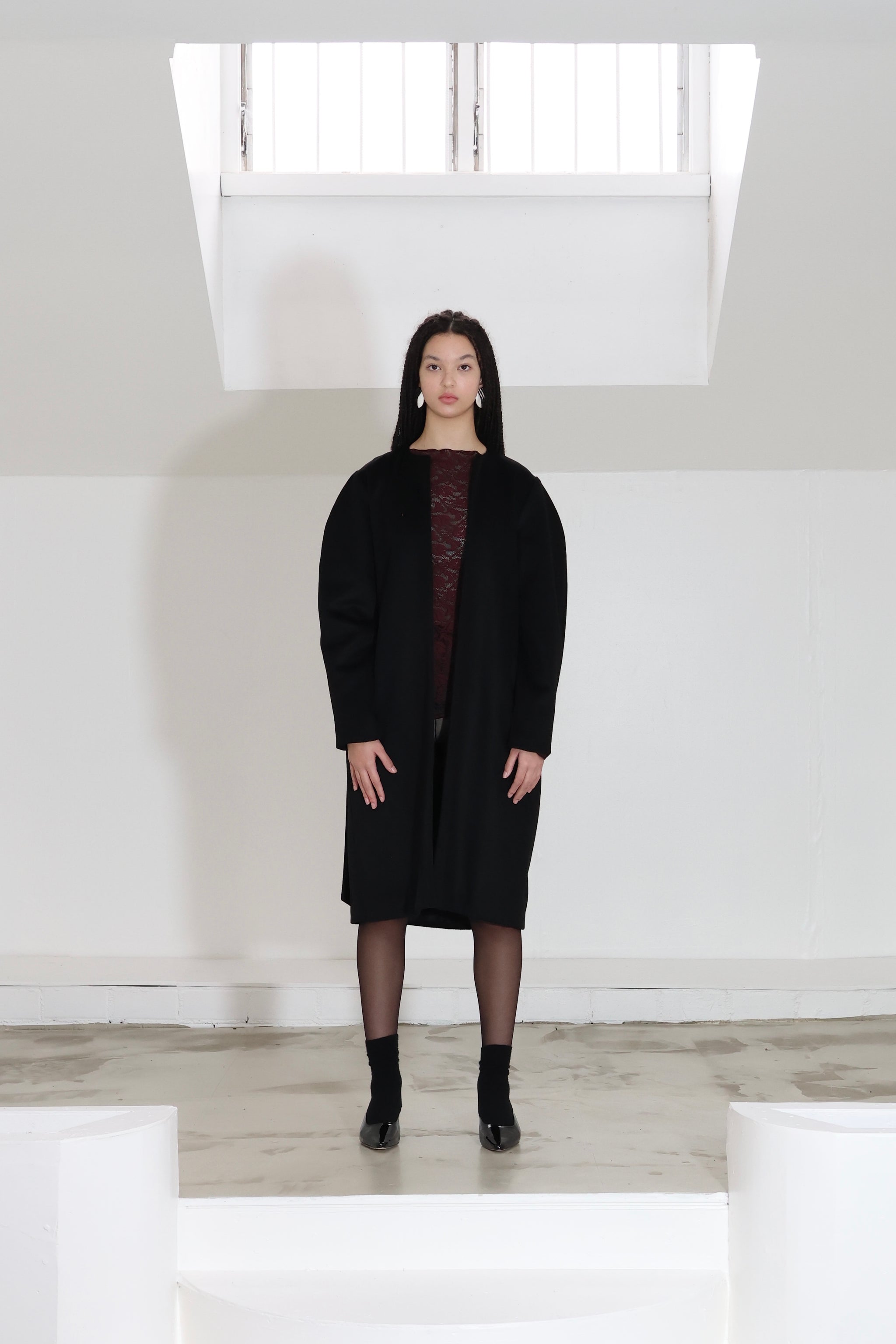 Jojo Ross Otherworldly Coat Black Wool Cashmere Pile Luxury Made in NZ