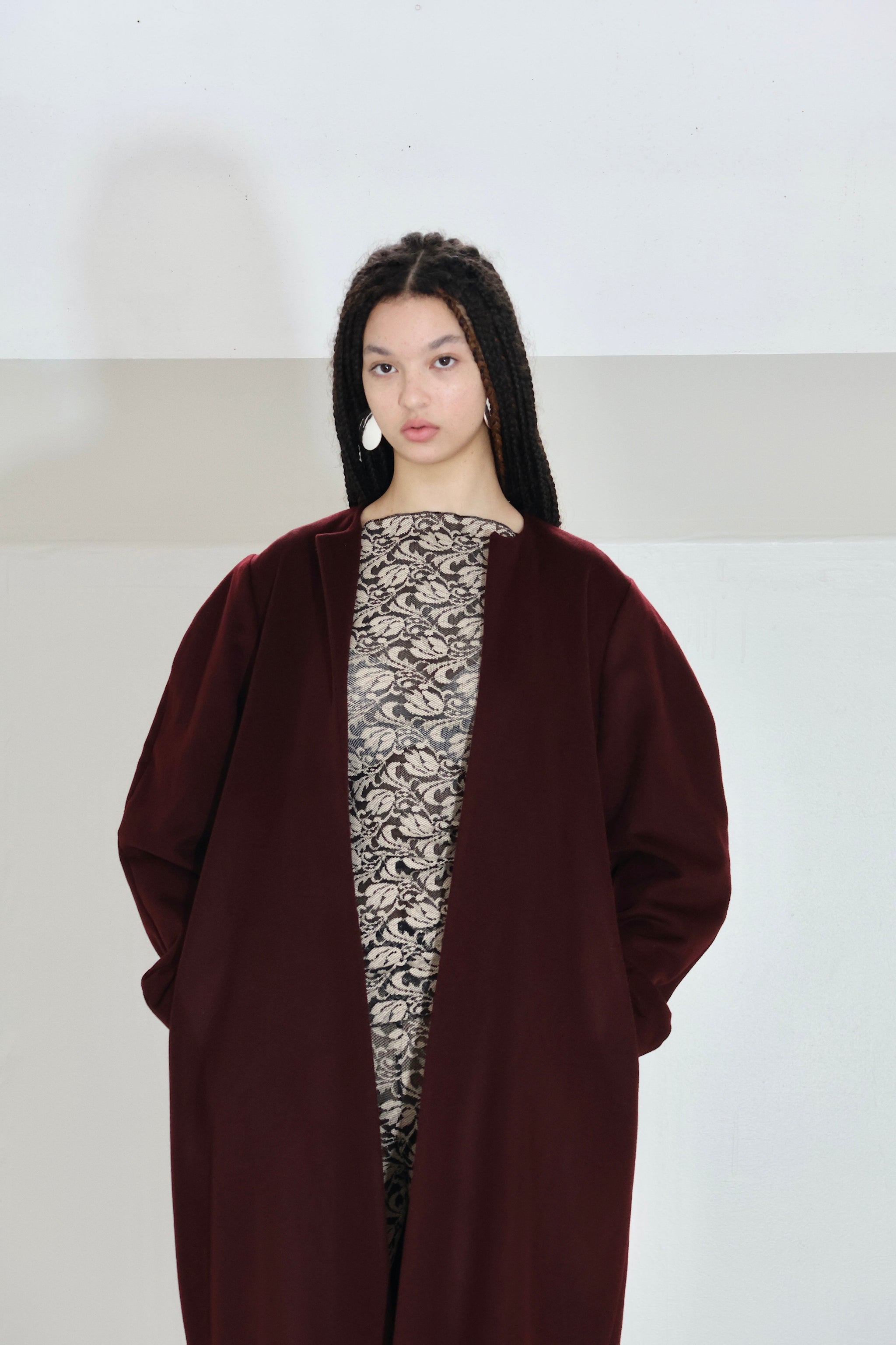 Jojo Ross Otherworldly Coat Burgandy Wool Cashmere Pile Luxury