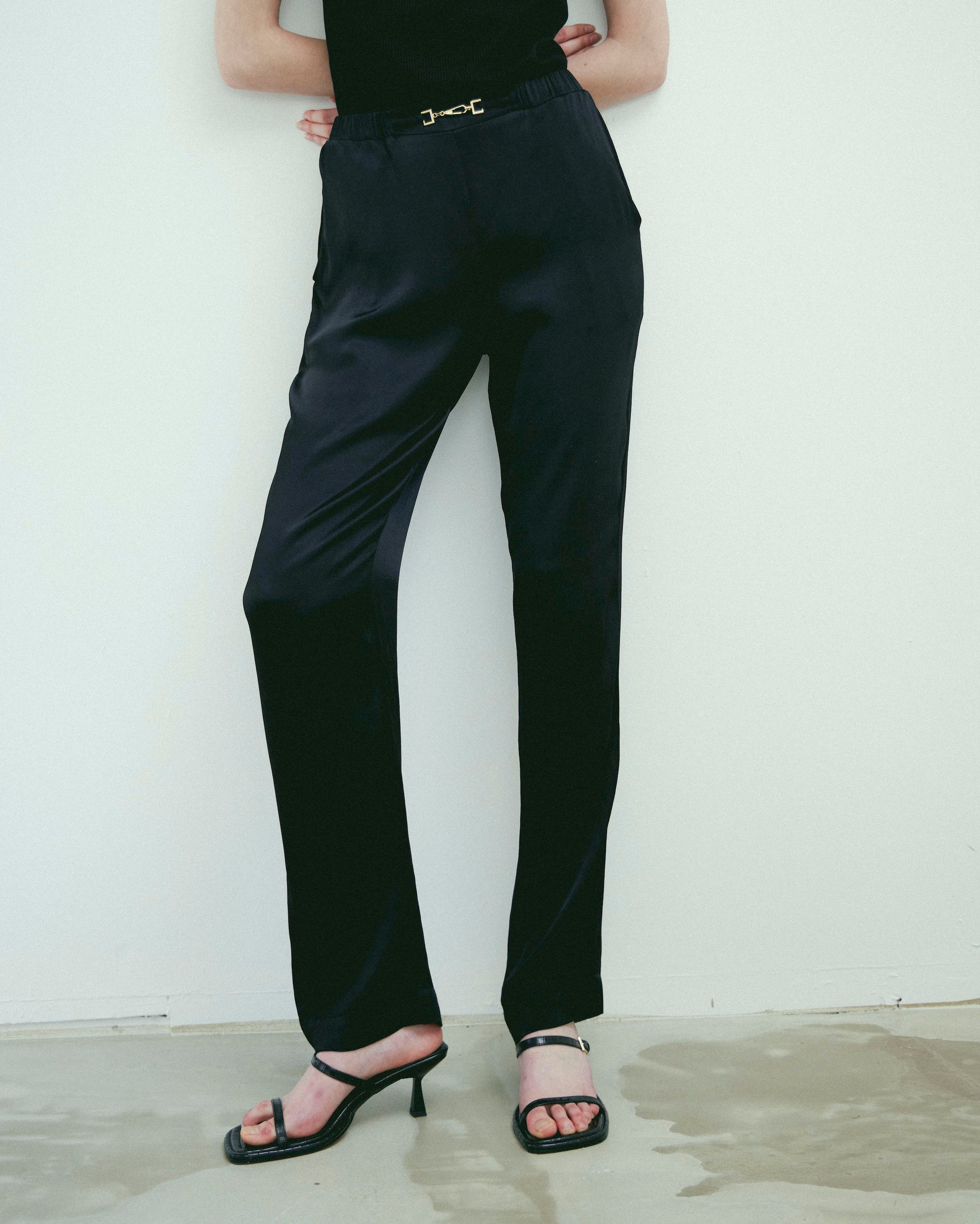 Jojo Ross Flight Pants Black Satin Elastic Waist Made in NZ